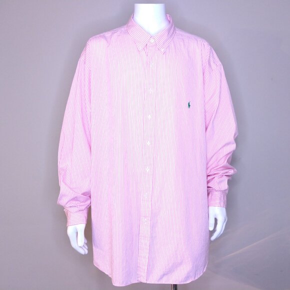 POLO RALPH LAUREN Long Sleeve Button Up 4XLT Pink XXXXL 4XL BIG & TALL Mens Vtg - Picture 1 of 15